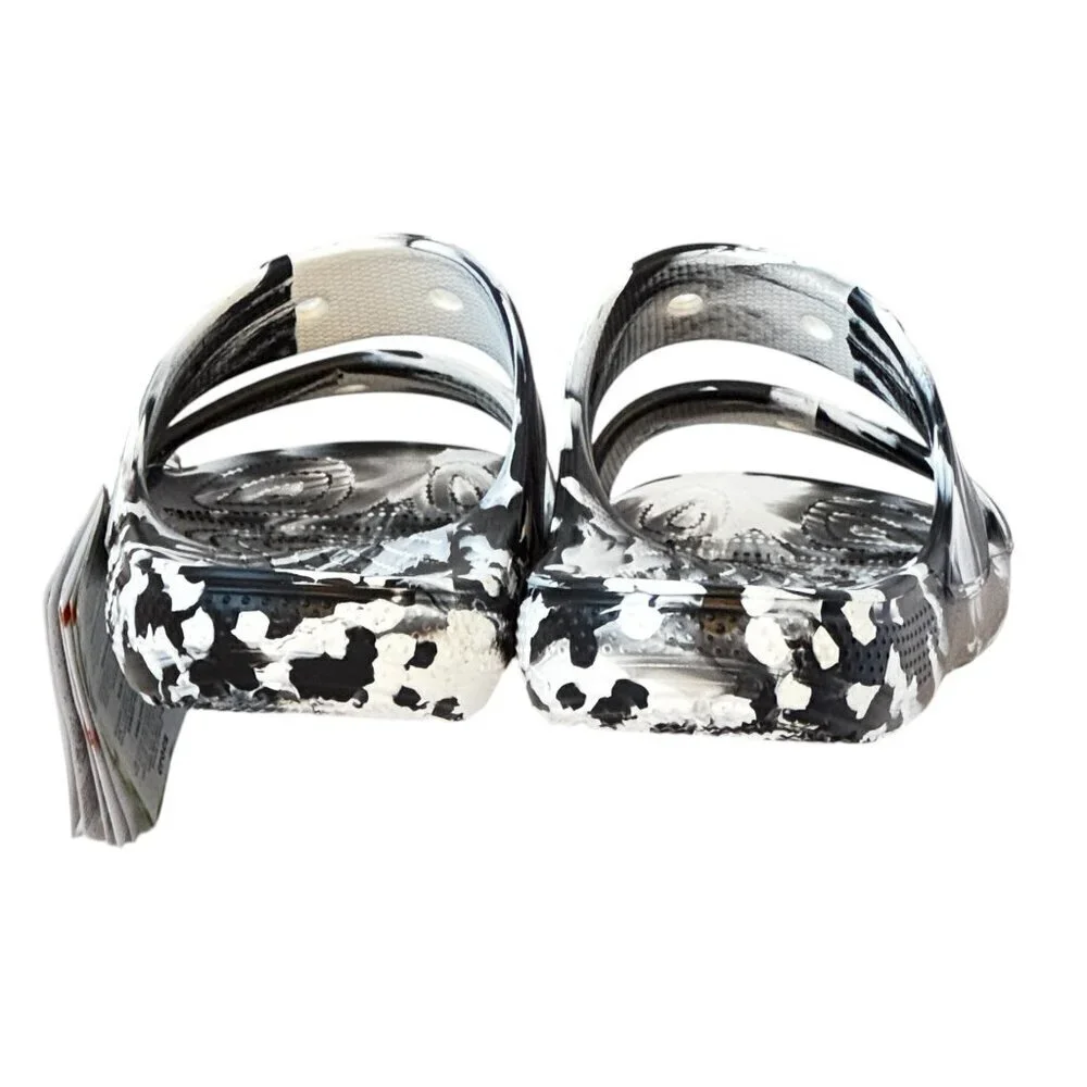CROCS Men's NEW Classic Marbled Sandal Black and White Double Strap Slide On 13